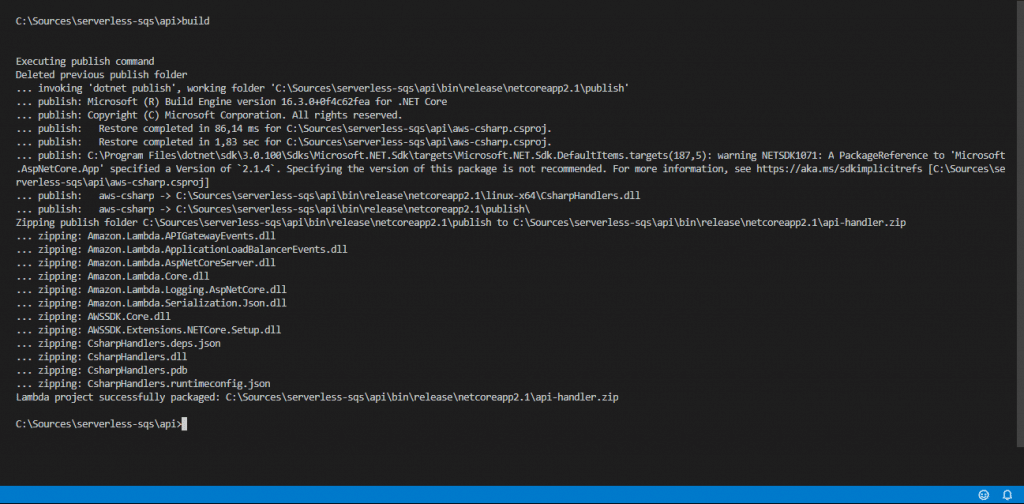 Serverless API build output